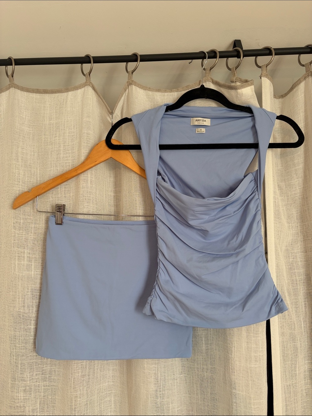 Aritzia Light Blue Ruched Mini Set